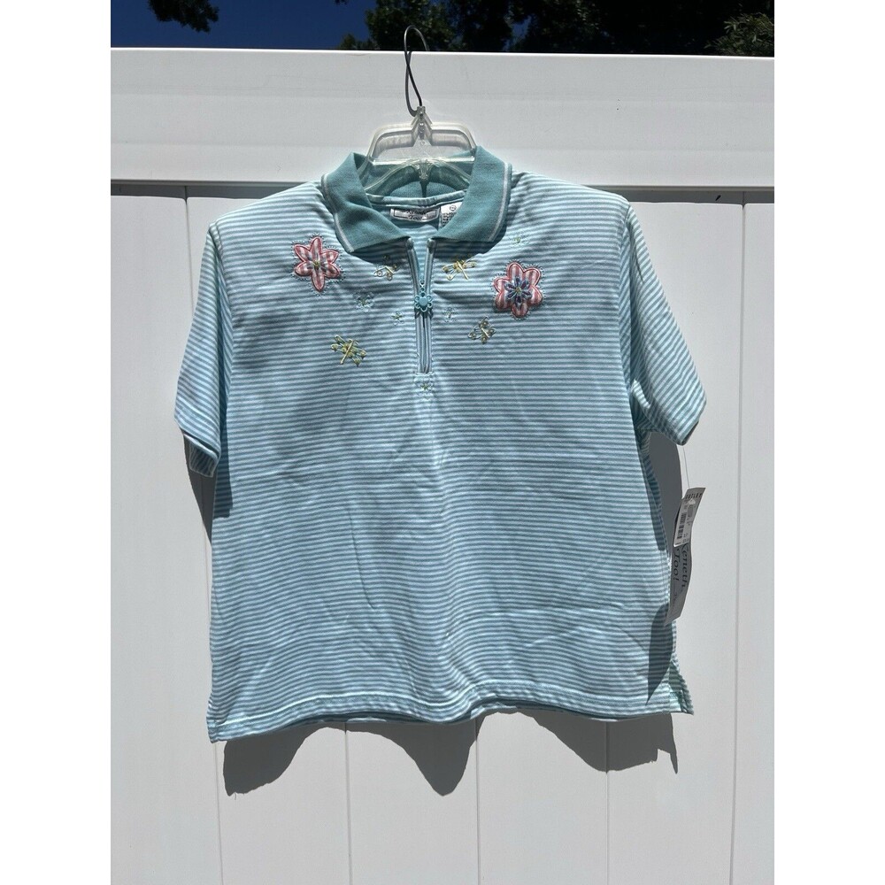 Kenneth Too Vintage Polo 1/4 Zip Floral Shoulder Pads Petite XL New With Tags